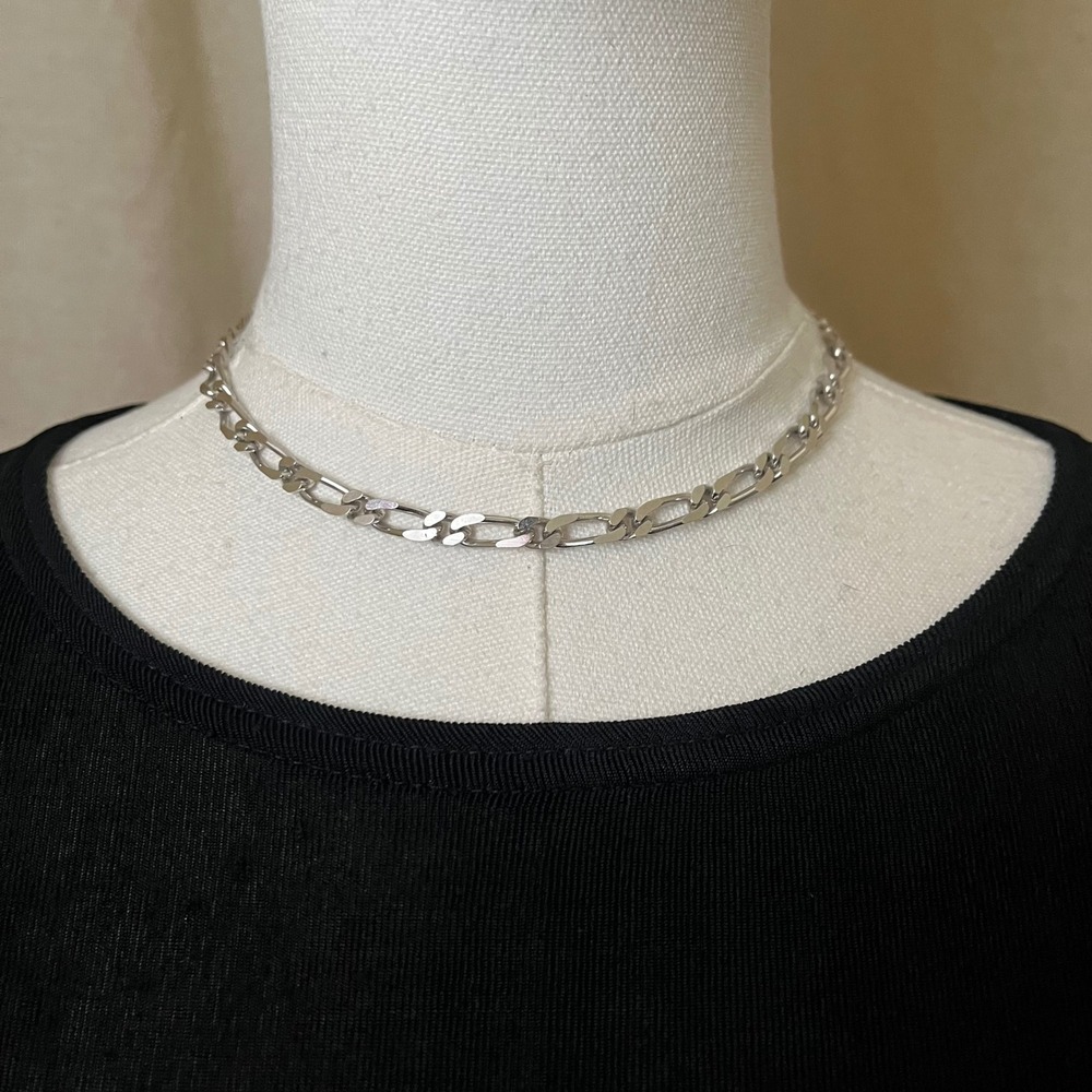 Monet Figaro Chain Necklace 16" Silver‎ Tone Minimal Vintage Choker